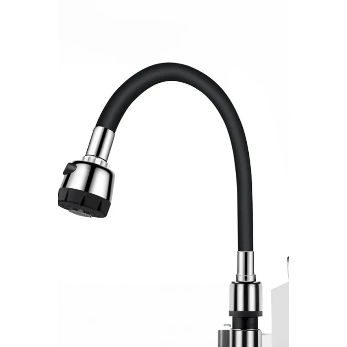 Renkli Silikonlu Oynar Başlıklı 2 Fonksiyonlu Spiral Musluk Başlığı - Siyah (K95)