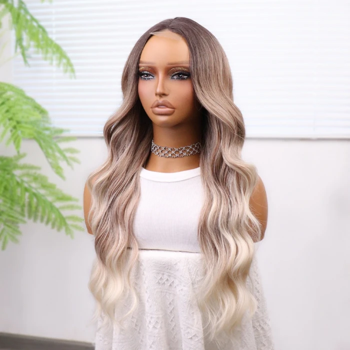 Rus Kumralı Beyaz Platin Işıltılı ve Ombreli Tül Peruk