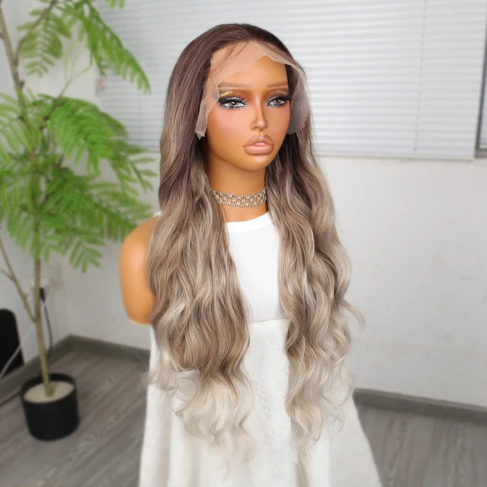 Rus Kumralı Beyaz Platin Ombreli ve Röfleli Tül Peruk