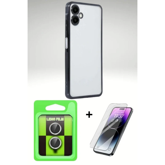 Samsung Galaxy A07 4G Razer Lensli 3’lü Koruma Seti | Silikon Kılıf + Cam Ekran + Metal Kamera Lens