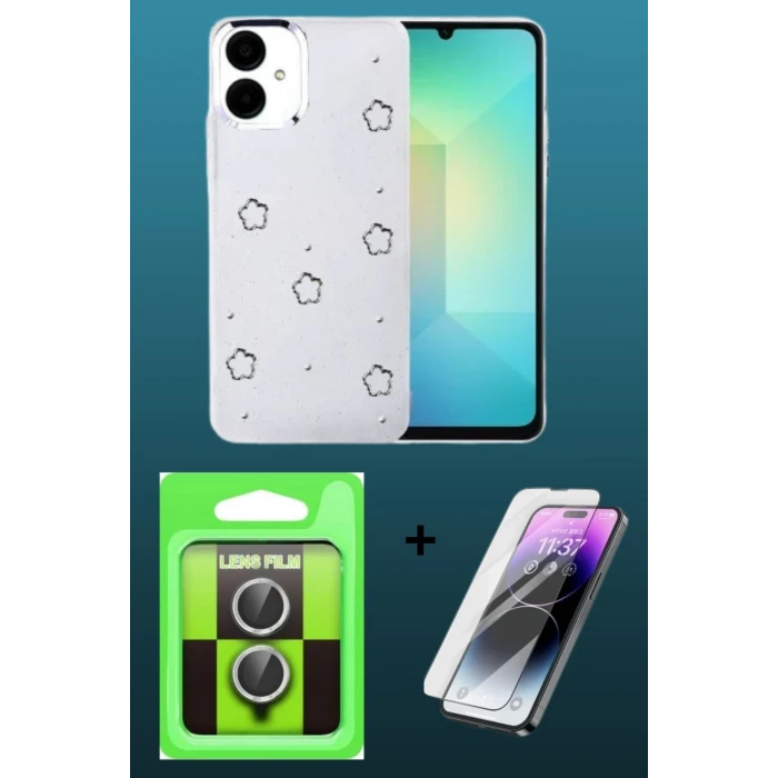 Samsung Galaxy A07 4G Uyumlu Dekoratif 3’lü Set | Fiyonk Kapak + Ekran Camı + Kamera Lens