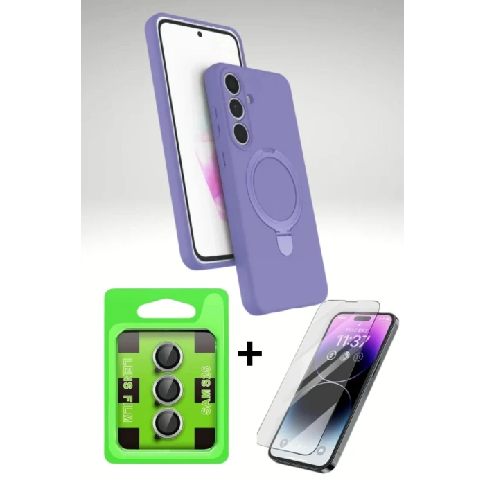 Samsung Galaxy S24 FE Çok Fonksiyonlu Koruma Seti | Standlı MagSafe Kapak + Cam + Metal Lens