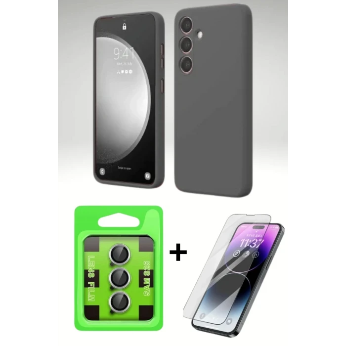 Samsung Galaxy S24 FE First Silikon 3’lü Koruma Seti | Kılıf + Cam Ekran + Metal Kamera Lens