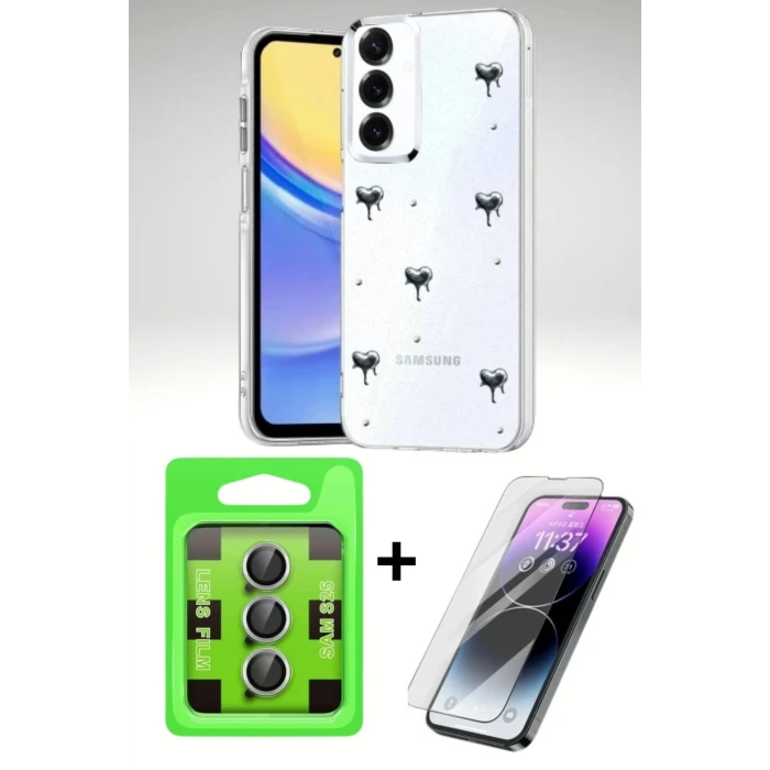 Samsung Galaxy S24 FE Fiyonk Desenli 3’lü Koruma Seti | Kapak + Cam Ekran + Metal Kamera Lens