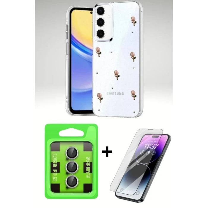 Samsung Galaxy S24 FE Özel Tasarım Koruma Seti | Fiyonk Desenli Kapak + Cam + Kamera Lens