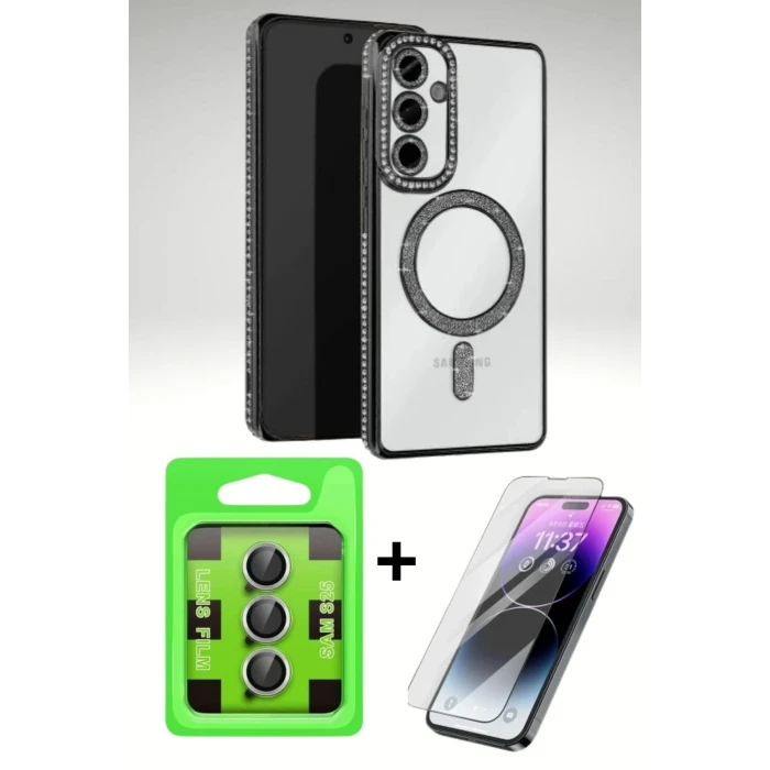 Samsung Galaxy S24 FE Simli Magneticsafe 3’lü Koruma Seti | Kılıf + Cam Ekran + Metal Kamera Lens