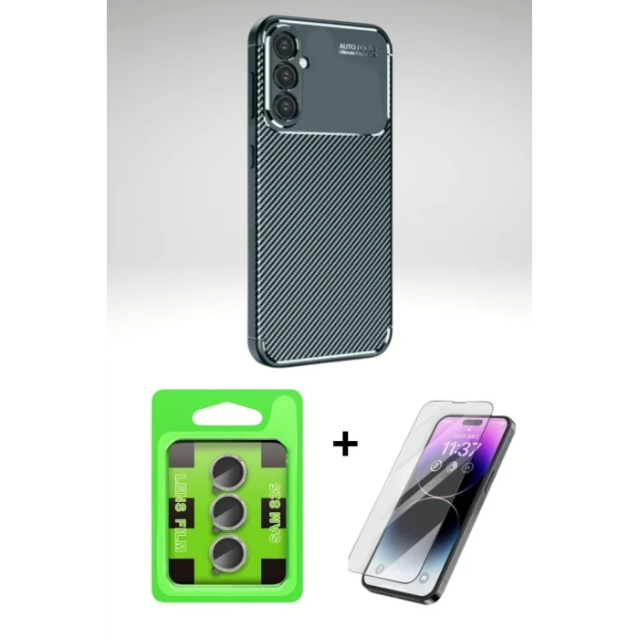 Samsung Galaxy S25 Plus Auto Focus Karbon Kılıf Seti | Cam Ekran Koruyucu ve Kamera Lens Koruma