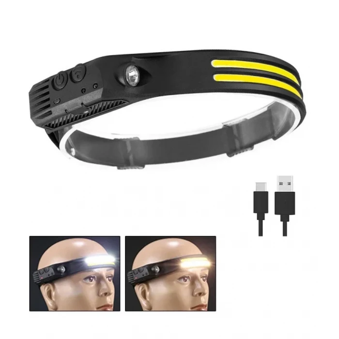 Sensörlü Far COB Led Far Şarj Edilebilir Kafa Feneri 18650 Dahili Pil Açık Hava Balıkçılık Kamp Baş Feneri Fener (4887)