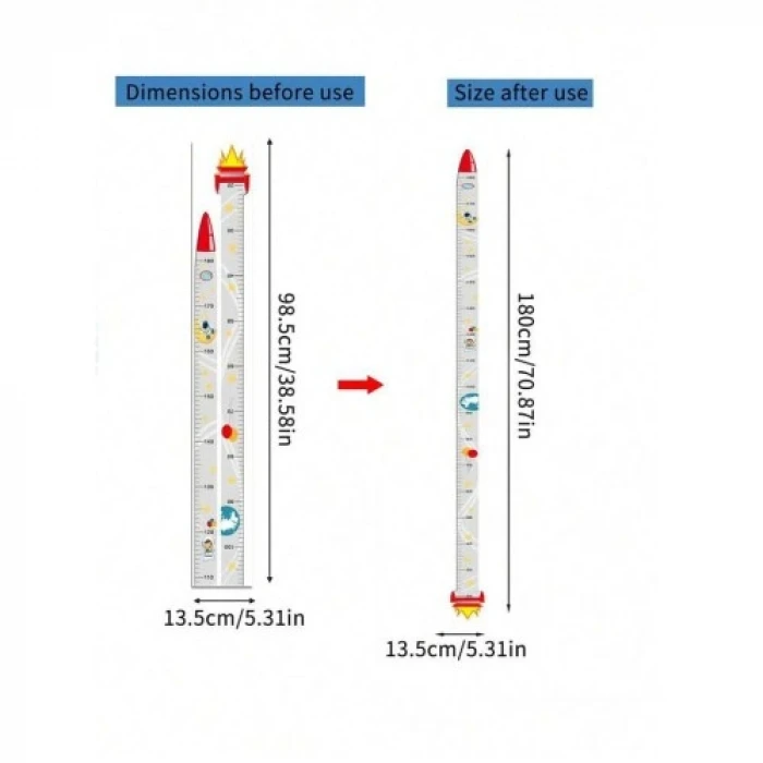 Sevimli Figürlü Çocuk Odası Boy Ölçer Sticker 180 cm