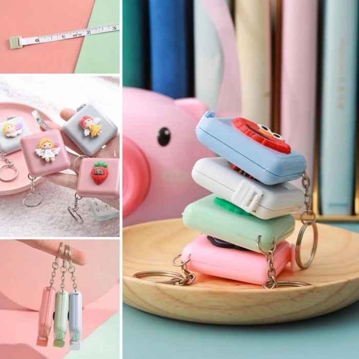 Sevimli Yumuşak Stickerli 150 cm Uzunluğunda Pratik Taşınabilir Çanta Boy Anahtarlıklı Mezura (K95)