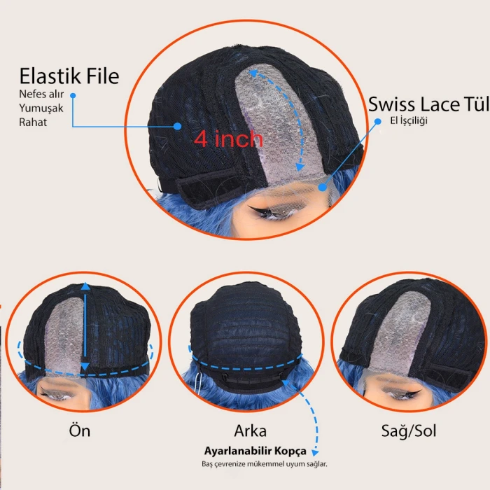 Silver Gri Yan Tül Peruk