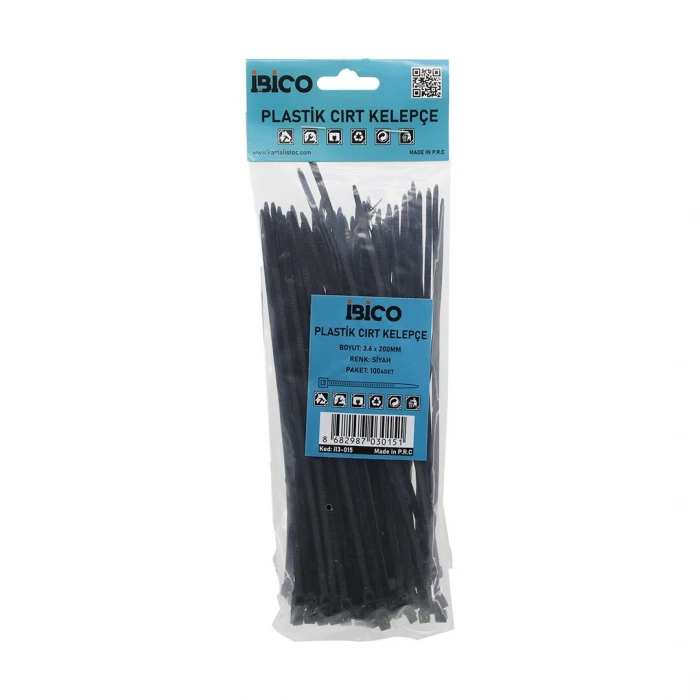 Siyah   3.6x200mm  Plastik Cırt Kelepçe  100pcs