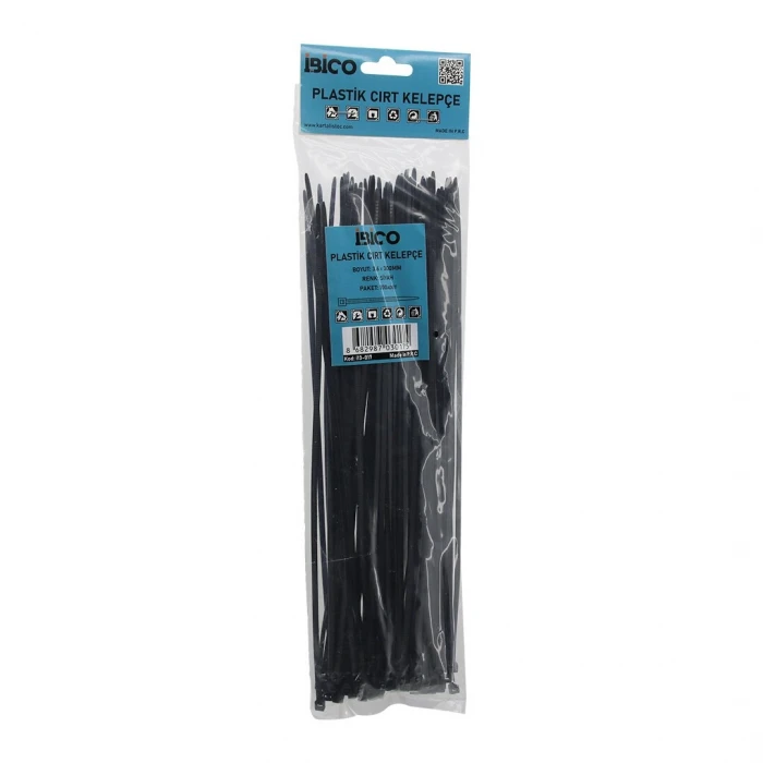 Siyah   3.6x300mm  Plastik Cırt Kelepçe  100pcs