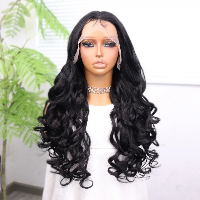 Siyah Bebek Saçlı Fiber Sentetik Dalgalı Tül Peruk