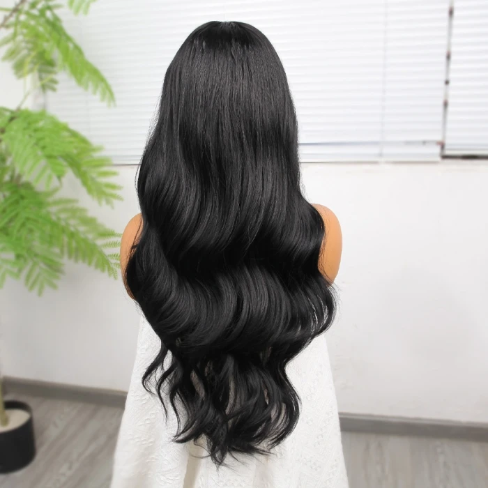 Siyah Fiber Sentetik Dalgalı Tül Peruk