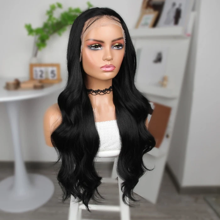 Siyah Fiber Sentetik Geniş Dalgalı Tül Peruk