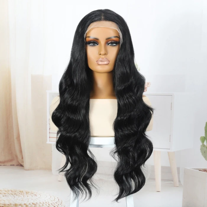 Siyah Fiber Sentetik Su Dalgalı Tül Peruk