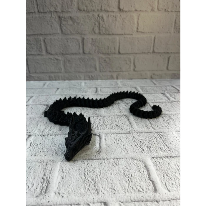 Siyah Hareketli Ejderha Figürü Esnek Gövdeli Dekoratif Tasarım 60 Cm