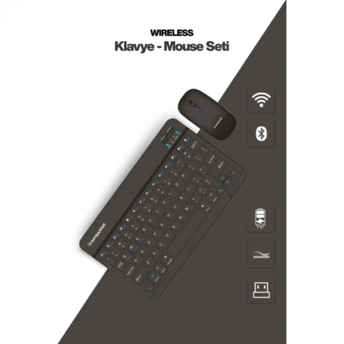 Siyah Kablosuz Klavye Ve Mouse Seti