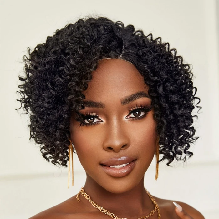 Siyah Kısa Afro Yan Tül Peruk