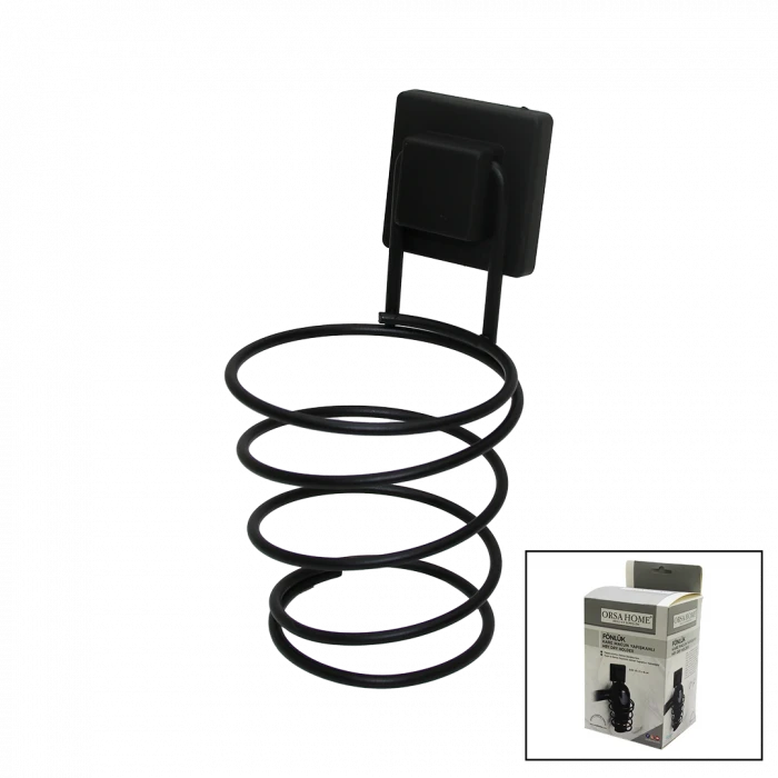 SİYAH - METAL FÖNLÜK FÖN MAKİNE ASKISI KARE MACUN YAPIŞKANLI10X11X15CM (4887)