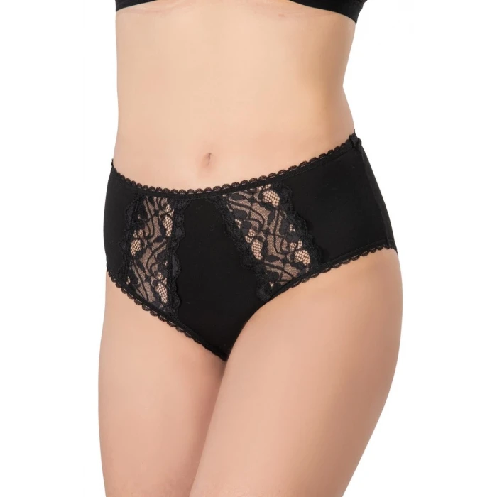 SİYAH   1445 Modal Cotton Yüksekbel Dantelli Külot