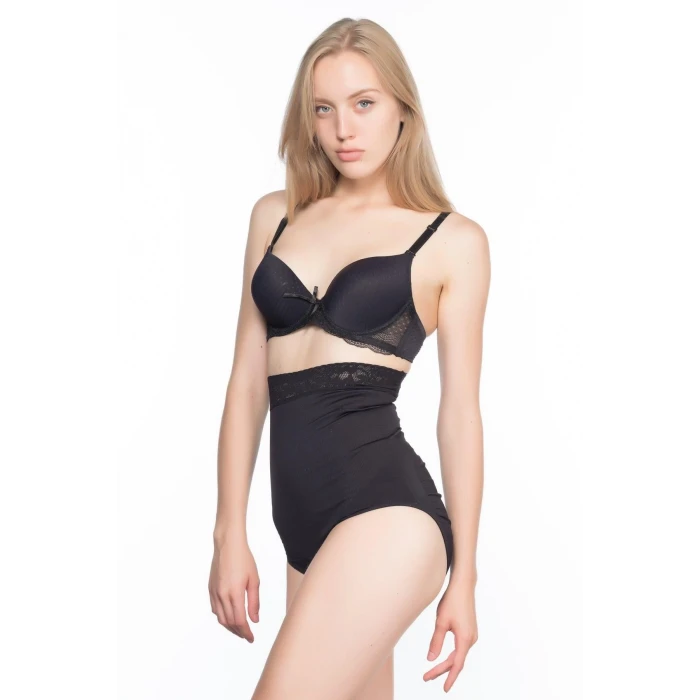SİYAH   2028 Dantelli Yüksek Bel Slip Korse