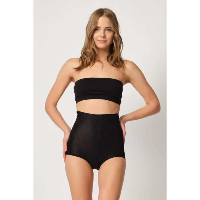 SİYAH   2842 Lazer Dantelli Slip Korse