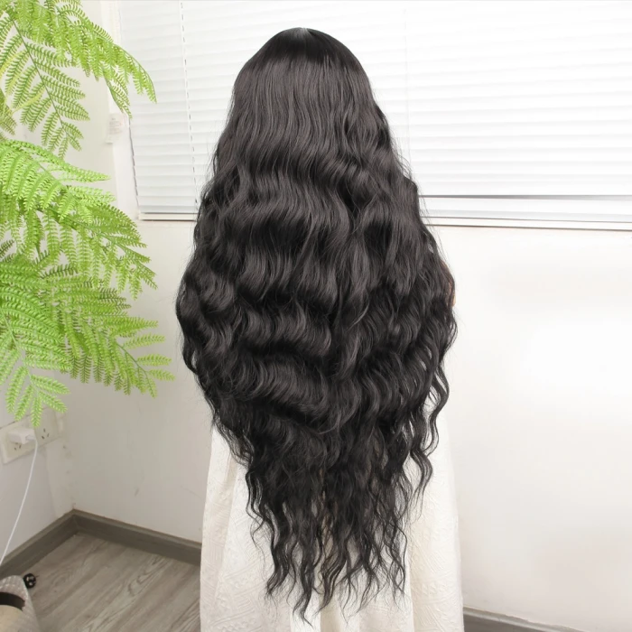 Siyah Su Dalgalı Fiber Sentetik Tül Peruk