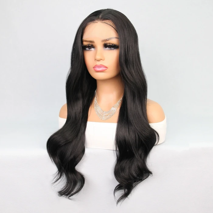 Siyah Uzun Hafif Dalgalı Fiber Sentetik Tül Peruk