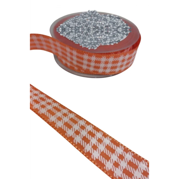 Tafta Ekoseli Kurdele 25 mm Turuncu 1 Metre