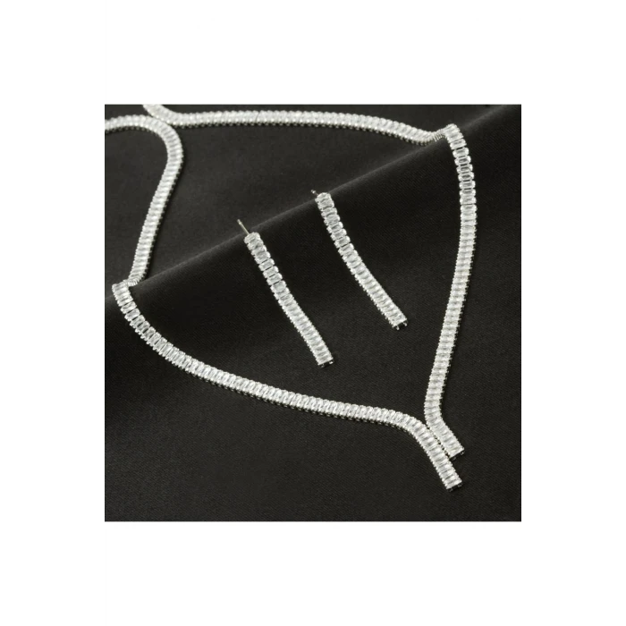 Tamtur Baget Taşlı Lüks Set Kolye 4 mm