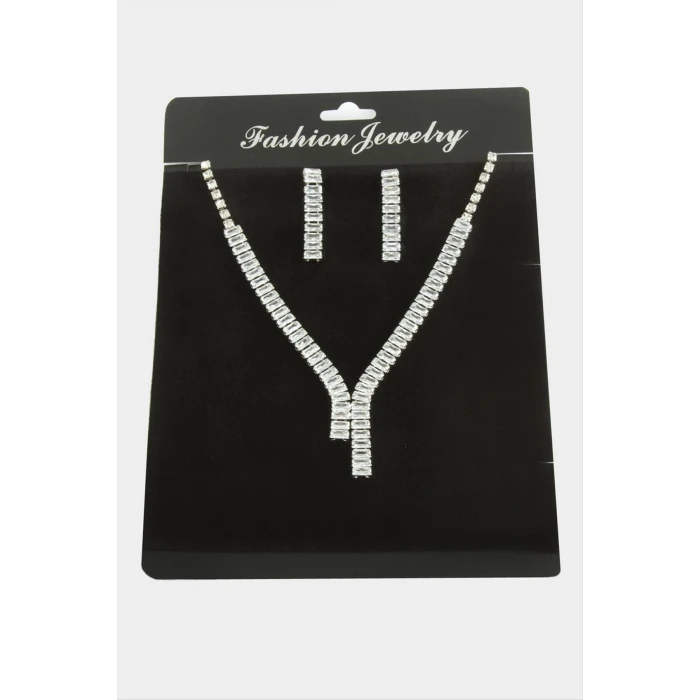 Tamtur Baget Zirkon Taşlı Lüks Set Kolye 7 mm