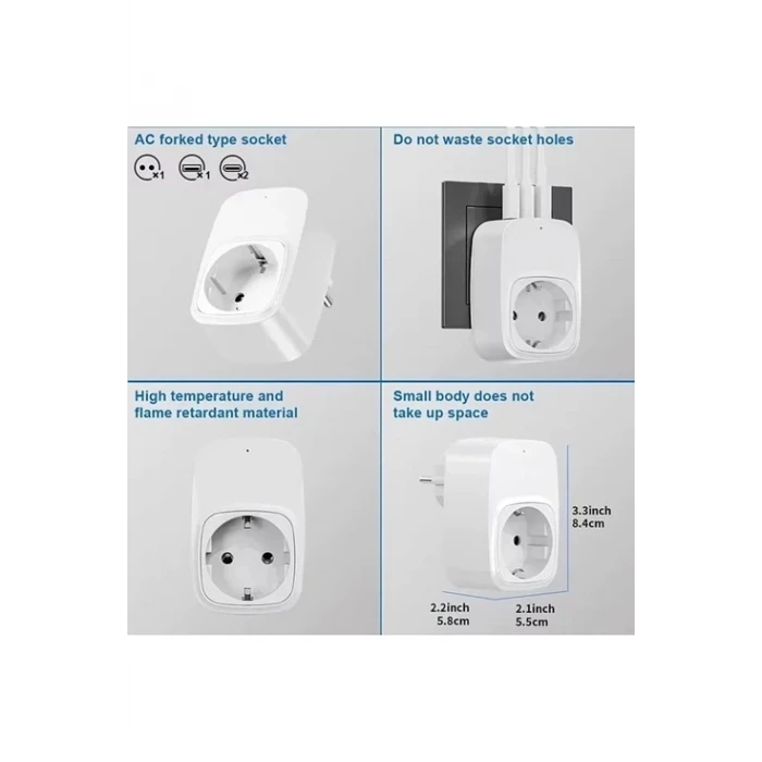 Tekli Yüksek Voltaj Korumalı Duvar Prizi 2x Typec 1x Usb Çıkışlı Priz Grup Priz Çoğaltıcı Beyaz