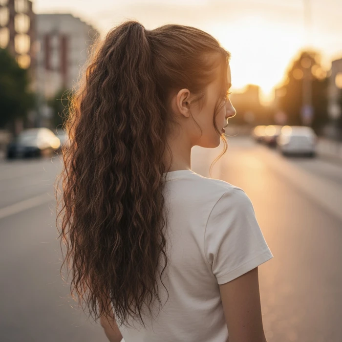 Tokalı Kabarık Dalgalı At Kuyruğu - Kahve Karamel