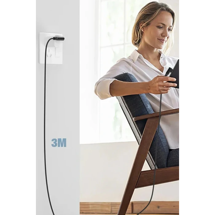 USB to Lightning 3M 2.4A Kablo - Siyah