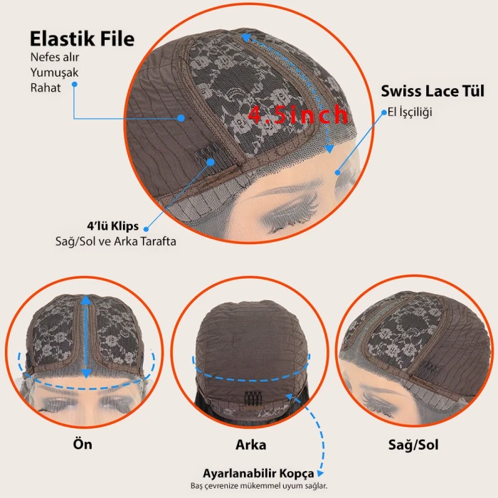 Uzun Dalgalı  Fiber Sentetik Tül Peruk