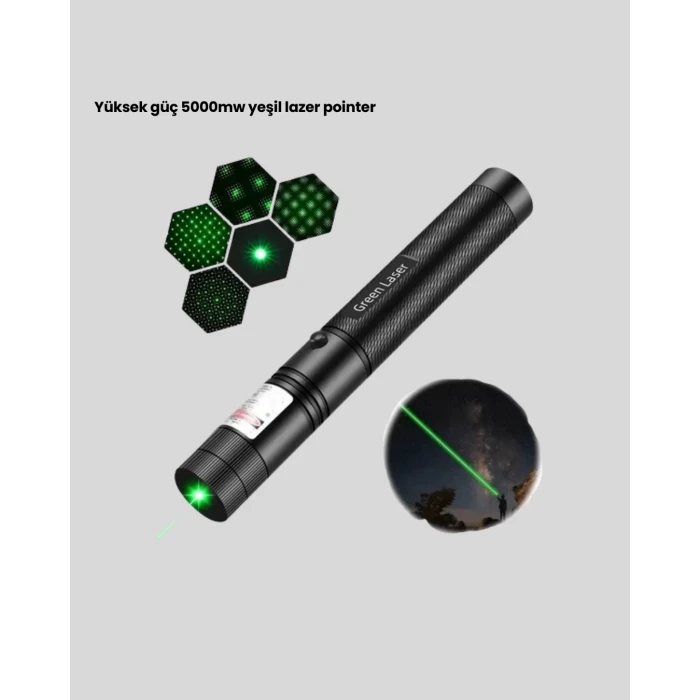Uzun Mesafe Görünürlüklü Yeşil Lazer Pointer Şarjlı