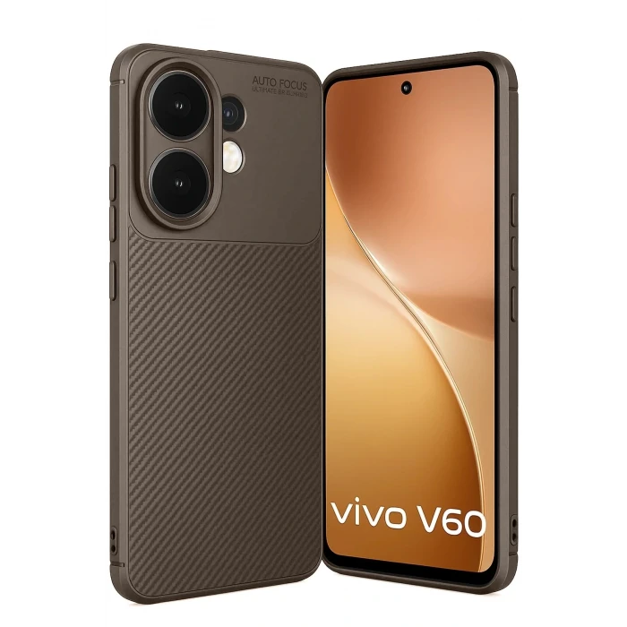 Vivo V60 5G Auto Focus Karbon Kapak - Kahverengi