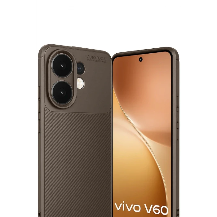 Vivo V60 5G Auto Focus Karbon Kapak - Kahverengi