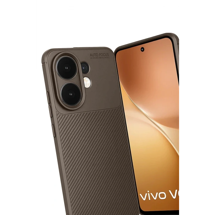 Vivo V60 5G Auto Focus Karbon Kapak - Kahverengi