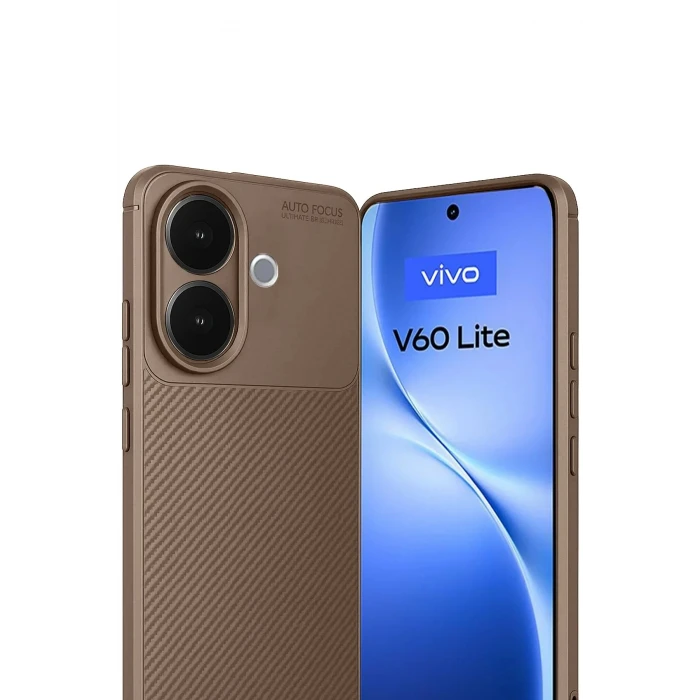 Vivo V60 Lite Auto Focus Karbon Kapak - Kahverengi