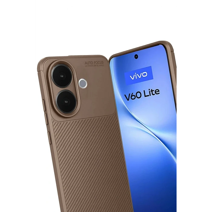 Vivo V60 Lite Auto Focus Karbon Kapak - Kahverengi