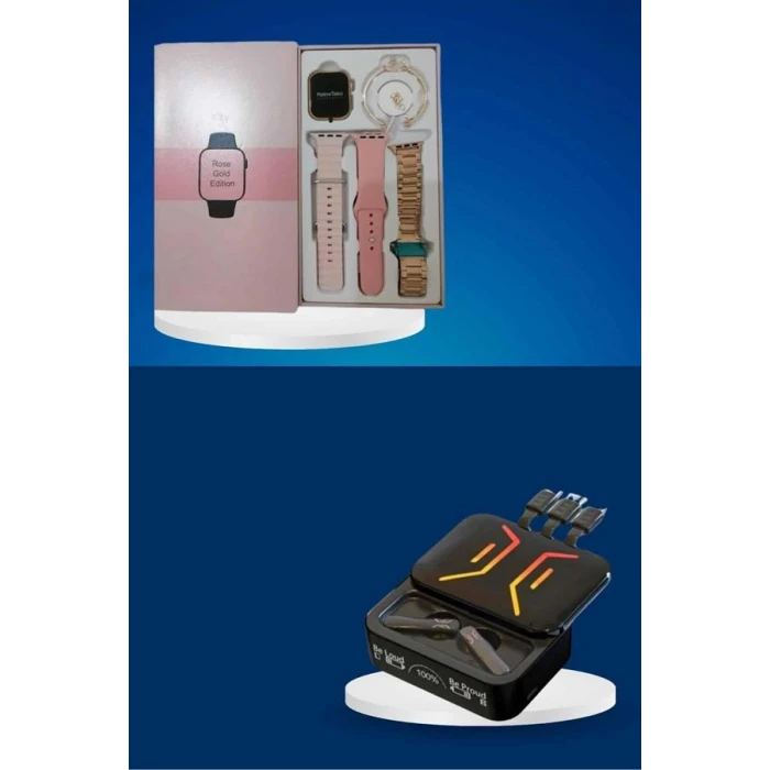 Wireless Şarjlı Akıllı Saat ve Dijital Göstergeli Kablosuz Bluetooth Kulaklık Nabız Ölçer