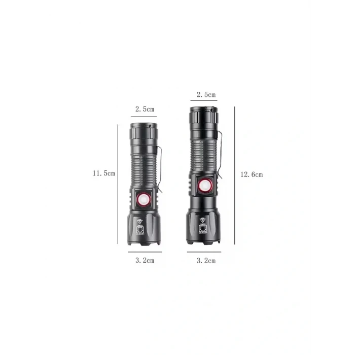 WS-2828 Ultra USB Şarjlı Polis El Feneri, Bekçi, Asker El Feneri Kırmızı Mavi Çakarlı 1000 Lümen