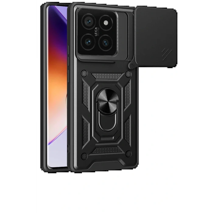 Xiaomi Mi 14T Pro Kılıf Pars Lens Yüzüklü Silikon - Siyah