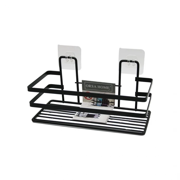 YAPIŞKANLI ASKILI ÇOK AMAÇLI SİYAH KARE BANYO RAF (4887)