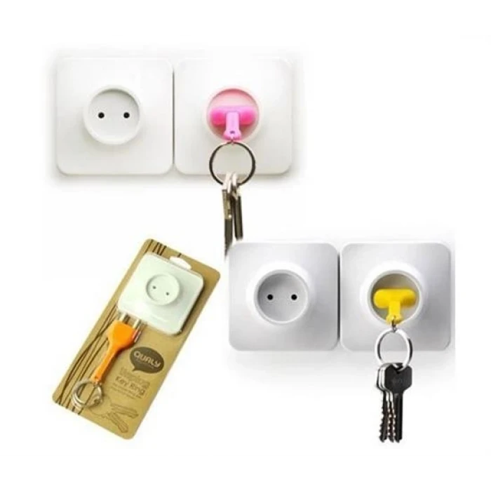 Yapışkanlı Priz Görünümlü Kapı Duvar Tipi Anahtarlık Askılık