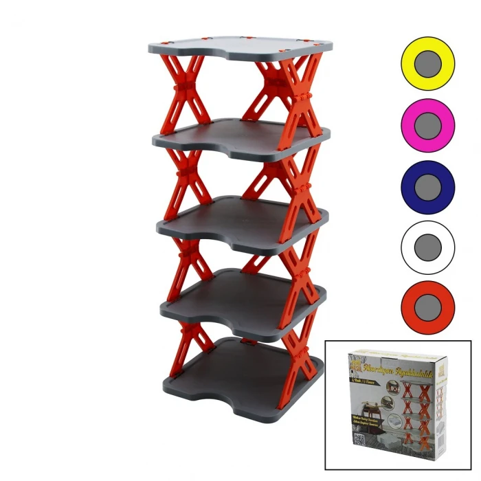 YENİ NESİL AKORDİYON - KATLANIR - 5 KATLI PLASTİK AYAKKABILIK GRİ TABAN-27X27CM - RENKLİ AYAKLAR (4887)