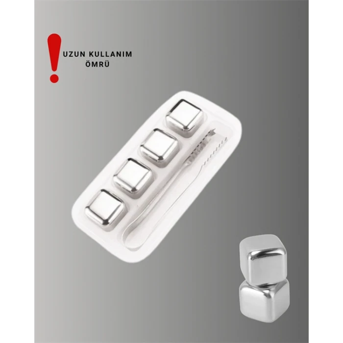 Yeniden Kullanılabilir 304 Çelik Metal Buz Küpleri 4lü Set